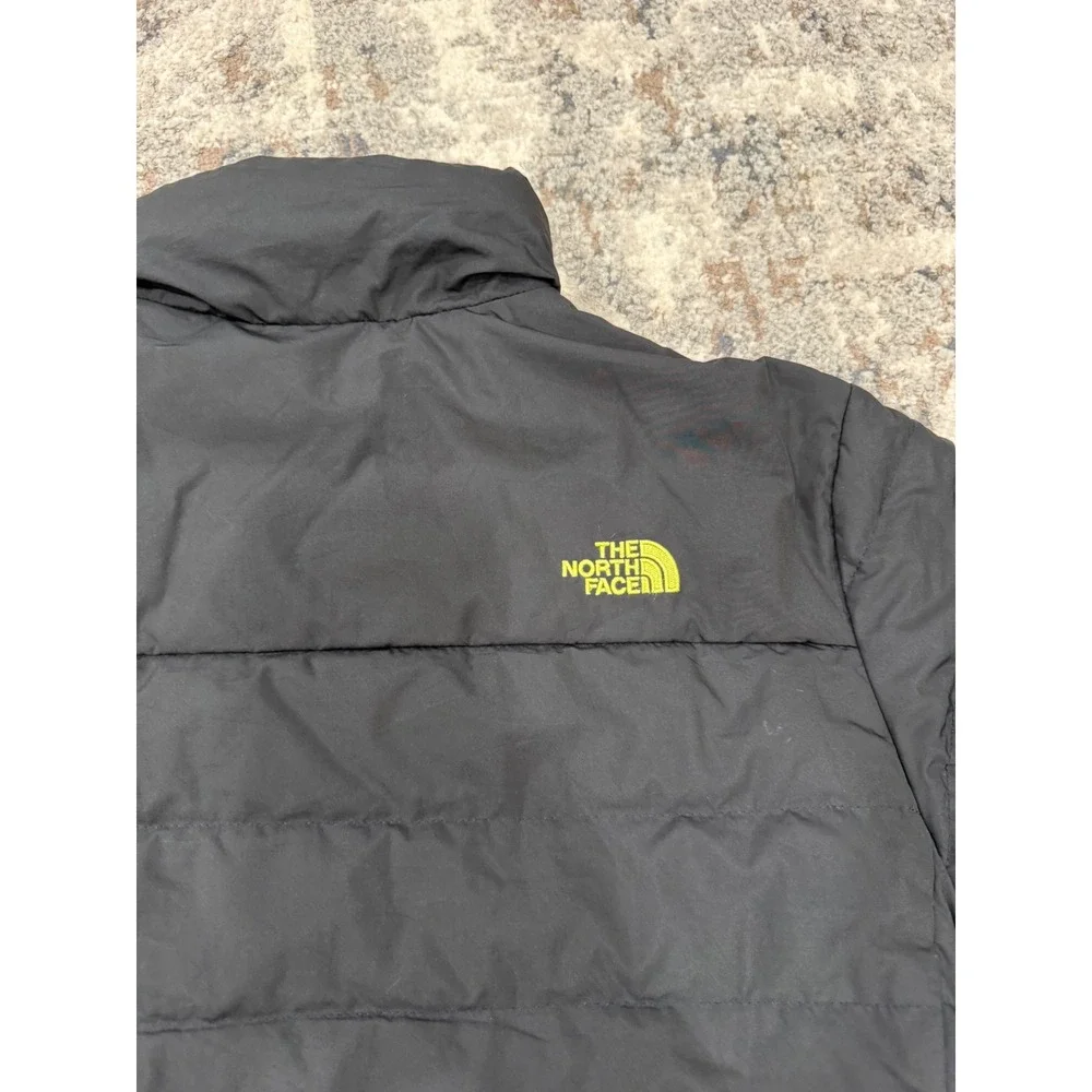 The North Face Mens 550 Down Puffer Jacket Black Lime Green Small Mock Neck Zip